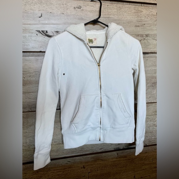 J. Crew Tops - J. Crew Vintage Fleece Women XS Sherpa Lined Zip Up Hooded Cream White Warm